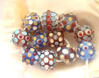 11 Etched Handmade Lampwork Beads