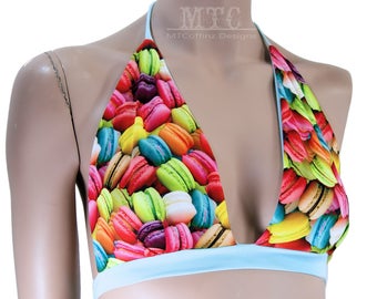 Neon Rainbow Macaron Cookie Neck Tied Halter Top - All Sizes - MTCoffinz - Ready to Ship