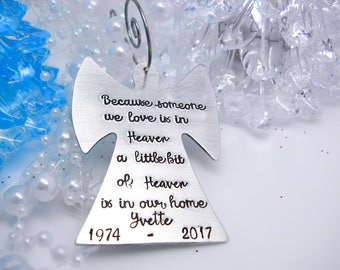 Memorial Christmas ornament, personalized Angel Ornament, personalized memorial ornament, Because someone we love is in Heaven
