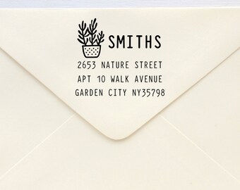 Custom Rubber Stamp - Custom Address Stamp - Return Address Stamp - Personalised Address Stamp - Gift - Potted Succulent 1
