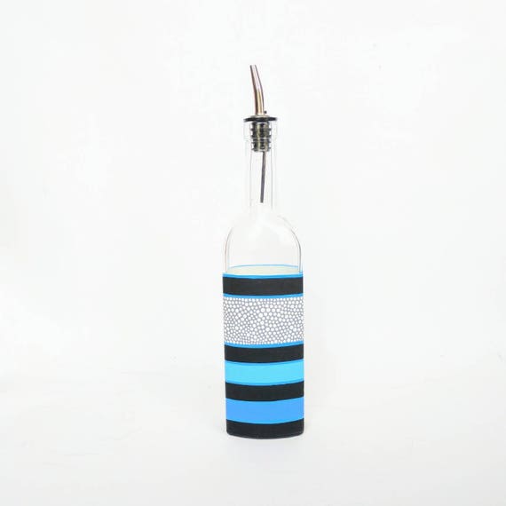 Striped Painted bottle with spout olive oil bottle
