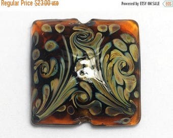 ON SALE 30% off Glass Lampwork Bead - Brown w/Beige Dots Pillow Focal Bead 11808704