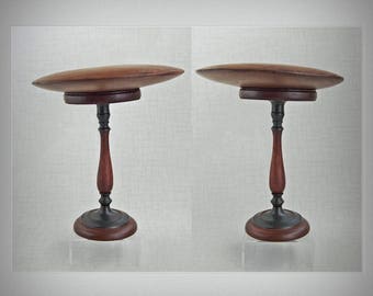 Rare 1940s Art Moderne MILLINERY W00D HAT BL0CK Sculpture ~ FUTURiSTiC FLYiNG SAUCER + Stand