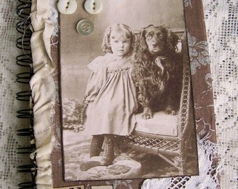 Handmade Altered Collage Blank Journal Gratitude Journal Vintage Diary Vintage Dog Journal Day Book Ledger Altered Dog Book Travel Journal