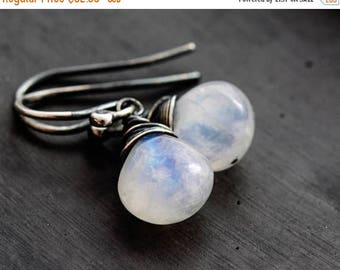 Moonstone Drop Earrings, Rainbow Moonstone Dangle Earrings, Sterling Silver Gemstone Earrings