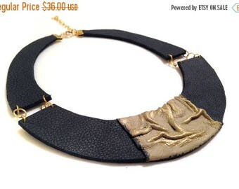 50% OFF SALE Stylish leather necklace. Leather jewelry. Elegant statement necklace.