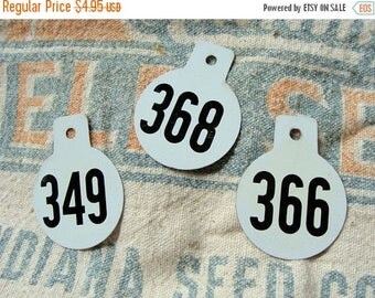 ONSALE One Vintage Metal Numbered Cattle Double Sided Tag
