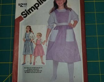 Girl 1980s Pinafore Apron Dolman Jumper Dress Blouse 10 12 14 Simplicity 6303