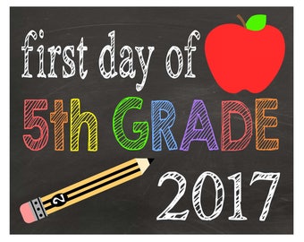 Fifth Grade| First Day of School| Chalkboard Sign| Back to School Sign| Printable PDF| Instant Download| Photo Props| Digital Prints