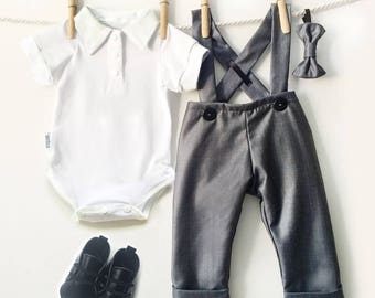Gray Pinstripe Suiting Baby Boy Outfit, 4 Piece Boys Pinstripe Suit, Boy Dressy Outfit, Baby Suit, Baby Boy Dress Clothes, Cute Boy Clothes