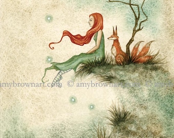 5x7 Waiting fox PRINT by Amy Brown