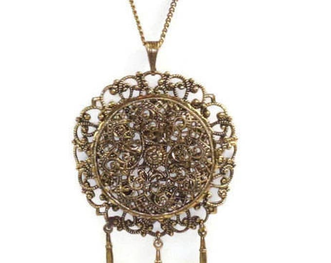 Czech Filigree Brass Necklace with Dangles Gold Tone Vintage