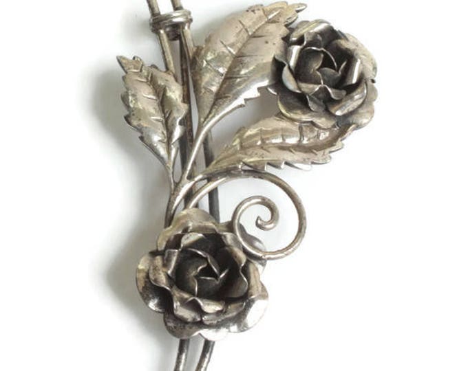 Retro Double Flower Sterling Brooch 1940s Vintage