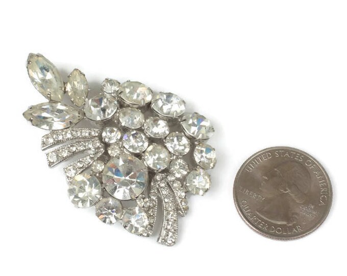 Weiss Signed Rhinestone Brooch Clear Marquise Chatons Wedding Bridal Vintage