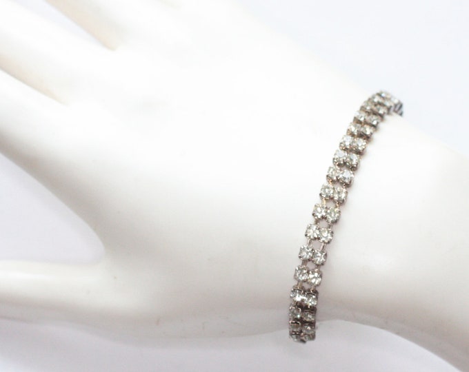 Two Row Clear Rhinestone Bracelet Vintage Wedding Prom