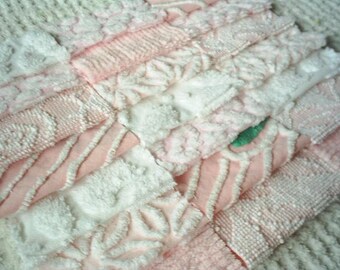 Vintage Chenille Bedspread Squares - Sweet Shades of Pink-21-6"