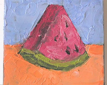 Miniature Impressionist Oil Painting 4x4 California Garden Watermelon Lynne French Art