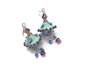 Lampwork Bicone Bumpy Bead Blue Green Purple Artisan Fun Statement