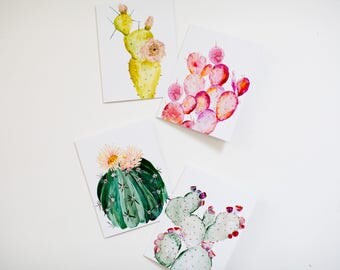 Watercolor Cactus Notecard Set - Set of 8 - A-2 folded cards with envelopes