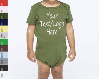 Custom Made American Apparel - Infant Baby Rib One Piece - 4001W Vinyl or Glitter Print Customized