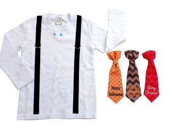 Boys Christmas Shirt. Toddler Boy Halloween Shirt. Boy Thanksgiving Tie and Suspenders. Boy Christmas Outfit. Halloween Outfit. Chevron.