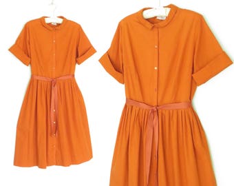 50s Day Dress * 1950s Dress * Vintage Shirtwaist House Dress * Large