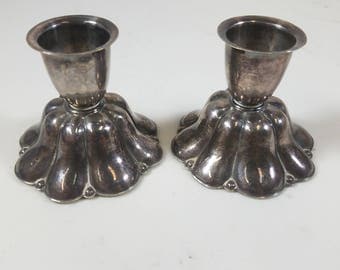 Pair of Antique Silver Plated Candlestick Holders Made in Denmark Felt Footed Bottom