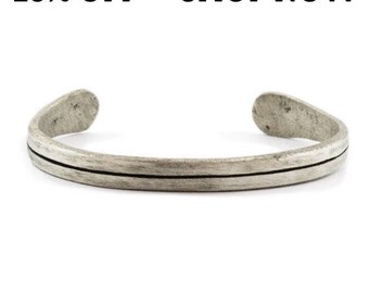SALE Silver Mens Bracelet Oxidized Bangle Line Cuff Unisex