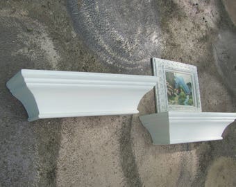 Crown Molding Shelves, Pair of Cream Wood Wall Shelves, Antique White Painted Shelves