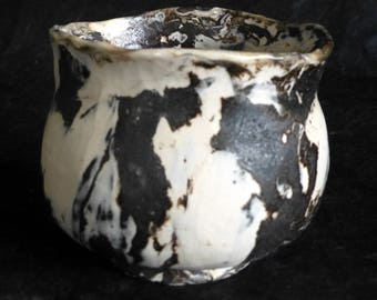 Chawan Brown Stoneware and Porcelain Nerikomi Japanese Style Tea Bowl Neriage Pottery by artist George Watson. Signed