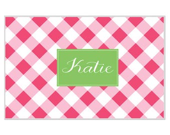 Personalized placemat Reversible pink buffalo checks personalized monogram or name