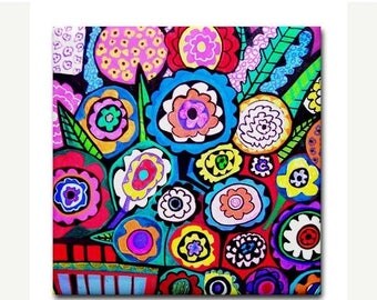 45% Off Today- Kitchen Tile Flower Tile Abstract Flowers Floral art Tile Ceramic Coaster Print of painting by Heather Galler