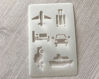 Bullet Journal Stencil, Planner Stencil, Travel Stencil, Credit Card Sized Stencil, Airplane, Boat, Car