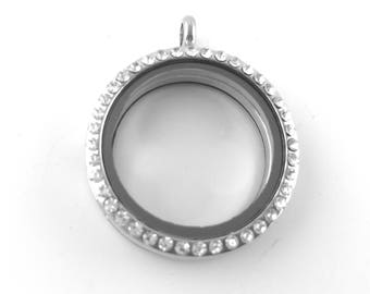Silver Glass Floating Locket Necklace Pendant - Round Glass Terrarium Container - Round Silver Locket - Shadow Box Glass Locket Supply
