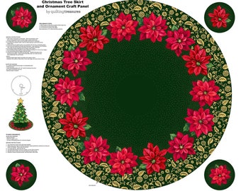 Christmas Tree Skirt Panel - Poinsettia Grandeur by Quilting Treasures - Poinsettia Tree Skirt Panel