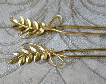 New style Leaf flower Gold hair stick or hair fork, hair pin, metal hair fork, wire wrap hair accessories,hairpin finding,hair accessories