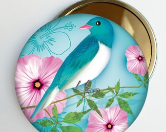 Floral Pocket mirror "Rosy" bird, accessory gift woman