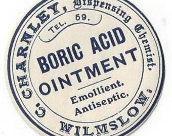 Vintage Boric Acid Ointment C. Charnley Dispensing Chemist Pharmacy Label, C1910