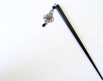 retro victorian steampunk black hair stick with teardrop