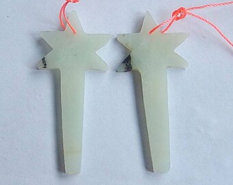Carved Amazonite Gemstone Earring Bead,46x21x3mm,5.9g(CE012)