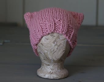 Pussyhat, Pussy Hat, Women's March, March on Washington, Pink Knit Hat, Ready to Ship, resist, be bold for change, without a woman, Blossom