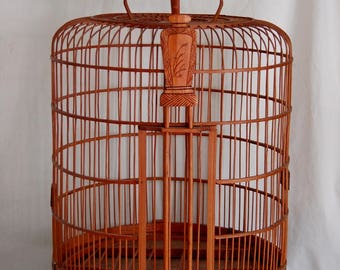 Antique Vintage Oriental Style Wood Bird Cage