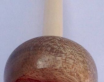 Top whorl drop spindle in quilted bubinga