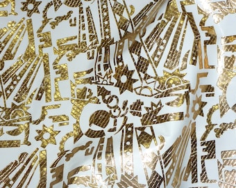 Leather CLOSEOUT 12"x12" Abstract Tool pattern GOLD metallic on WHITE Cowhide #262 1.5-2 oz / 0.6-0.8mm PeggySueAlso™