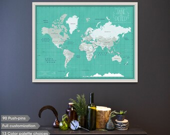World Map Push Pin - Push Pin World Map - Couples World Pin Map - Anniversary Push Pin Map - Push Pin World Map and Frame - World Pin Board