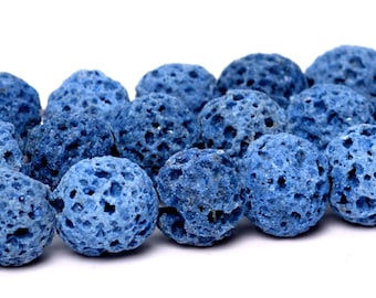 6MM Blue Volcanic Lava Beads Grade AB Natural Gemstone Full Strand Round Loose Beads 15" BULK LOT 1,3,5,10 and 50 (101916-429)