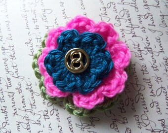 Crochet Layered Flower Brooch. Handmade Flower Brooch. Crochet Flower Brooch. Fuscia Flower Brooch.