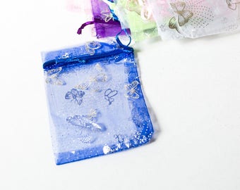 100 Butterfly Organza Bags - Assorted - Ribbon Draw Strings - 9x7cm - 3 1/2" x 2 1/2" - Ships IMMEDIATELY from California - BAG57-100