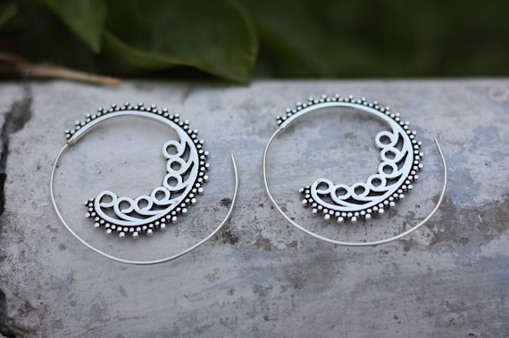 TRIBAL EARRINGS - Statement Silver Earrings- Tribal Twist Earrings- Silver Earrings- Sacred Geometry Earrings- Ethnic Jewelry- Tribal Queen