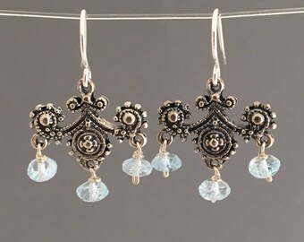 SALE Silver Blue Topaz Chandelier Earrings